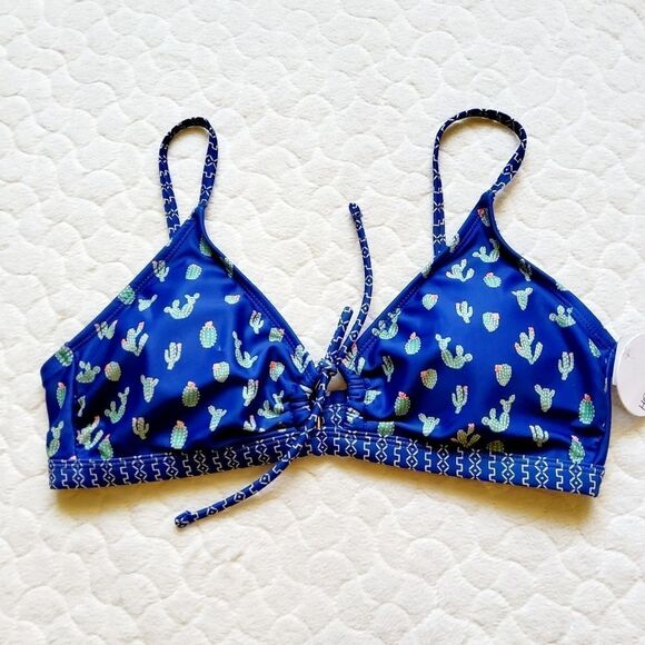 NEW cactus bikini top blue swimsuit bathingsuit L - Picture 1 of 7
